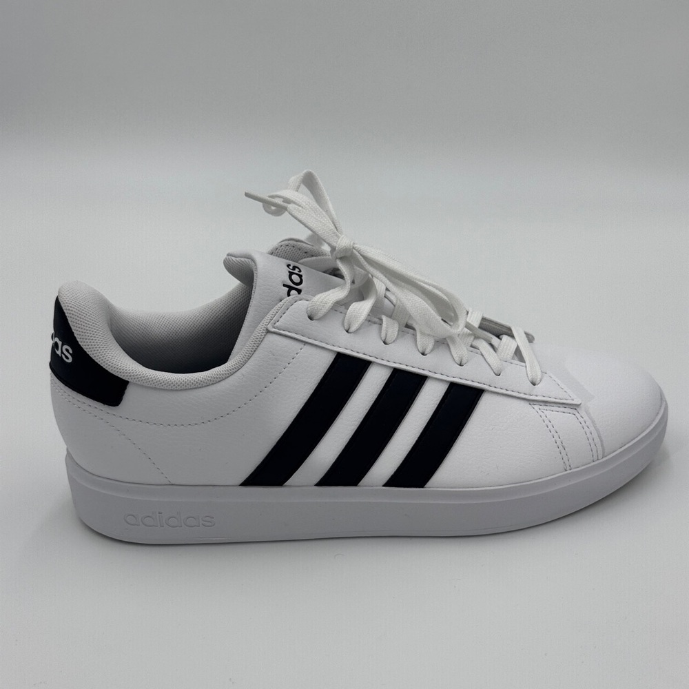 Adidas Women’s Grand Court, Cloud, Classic White and Black Striped Sneakers